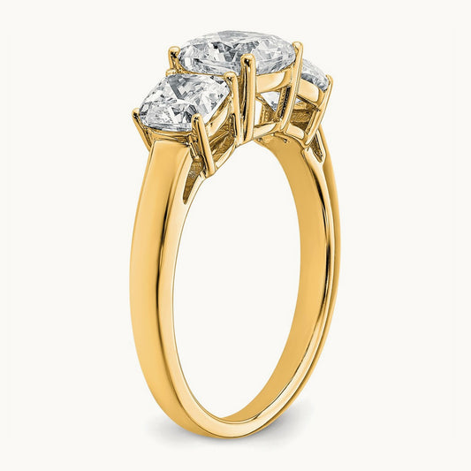 Cushion 3 Stone Engagement Ring, 2.25-3.75 ct tw Lab-Grown Diamond — 2 1/3 ct, 14K Yellow Gold