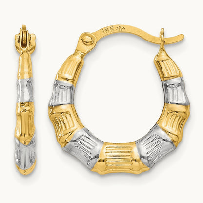 & Rhodium Hollow Bamboo Hoop Earrings, 14K