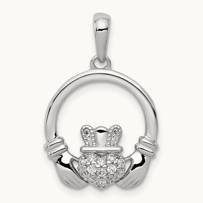 Circle Claddagh Pendant, 0.10 ct tw Lab-Grown Diamond