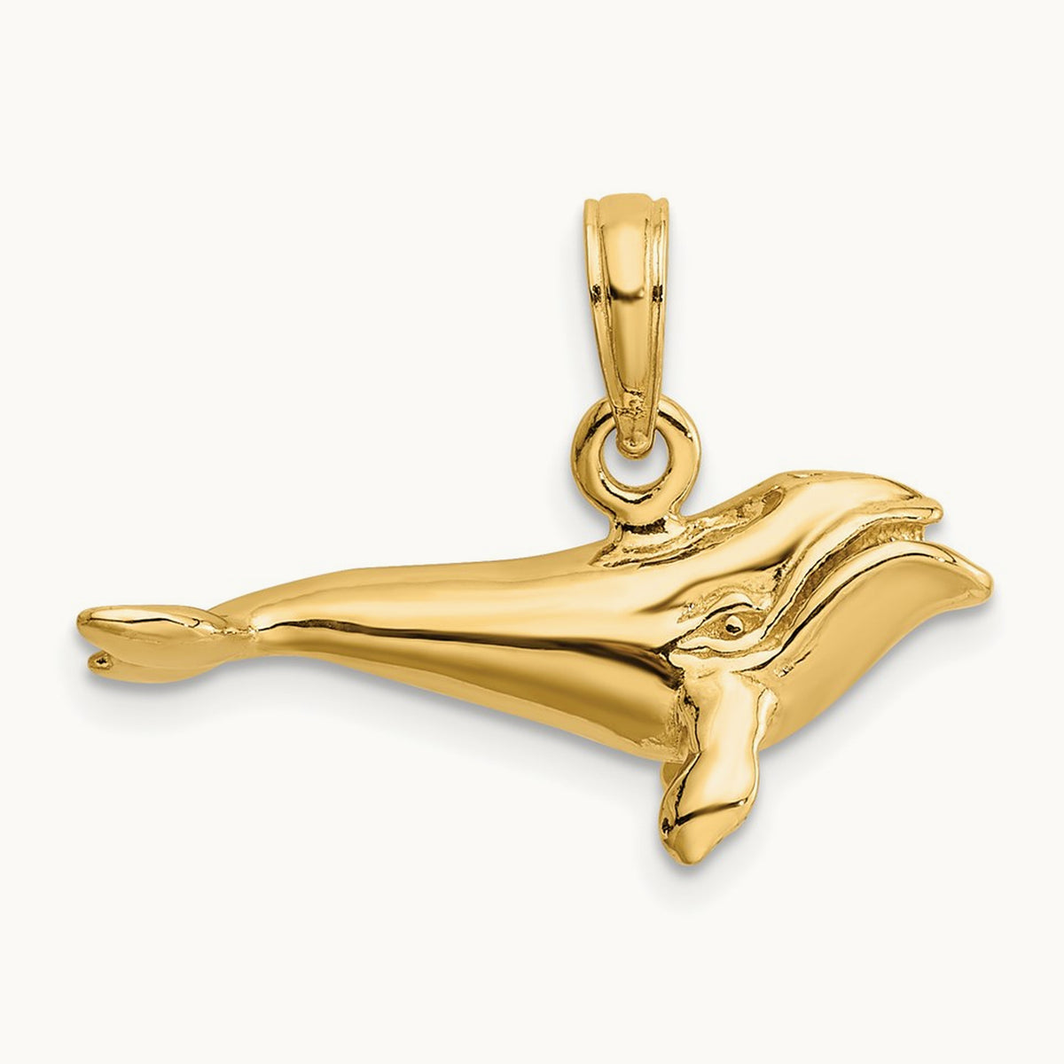 3-D Polished Bowhead Whale Charm, 14K