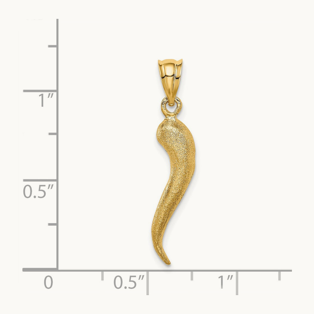 Brushed 3D Italian Horn Pendant — 14K Yellow Gold