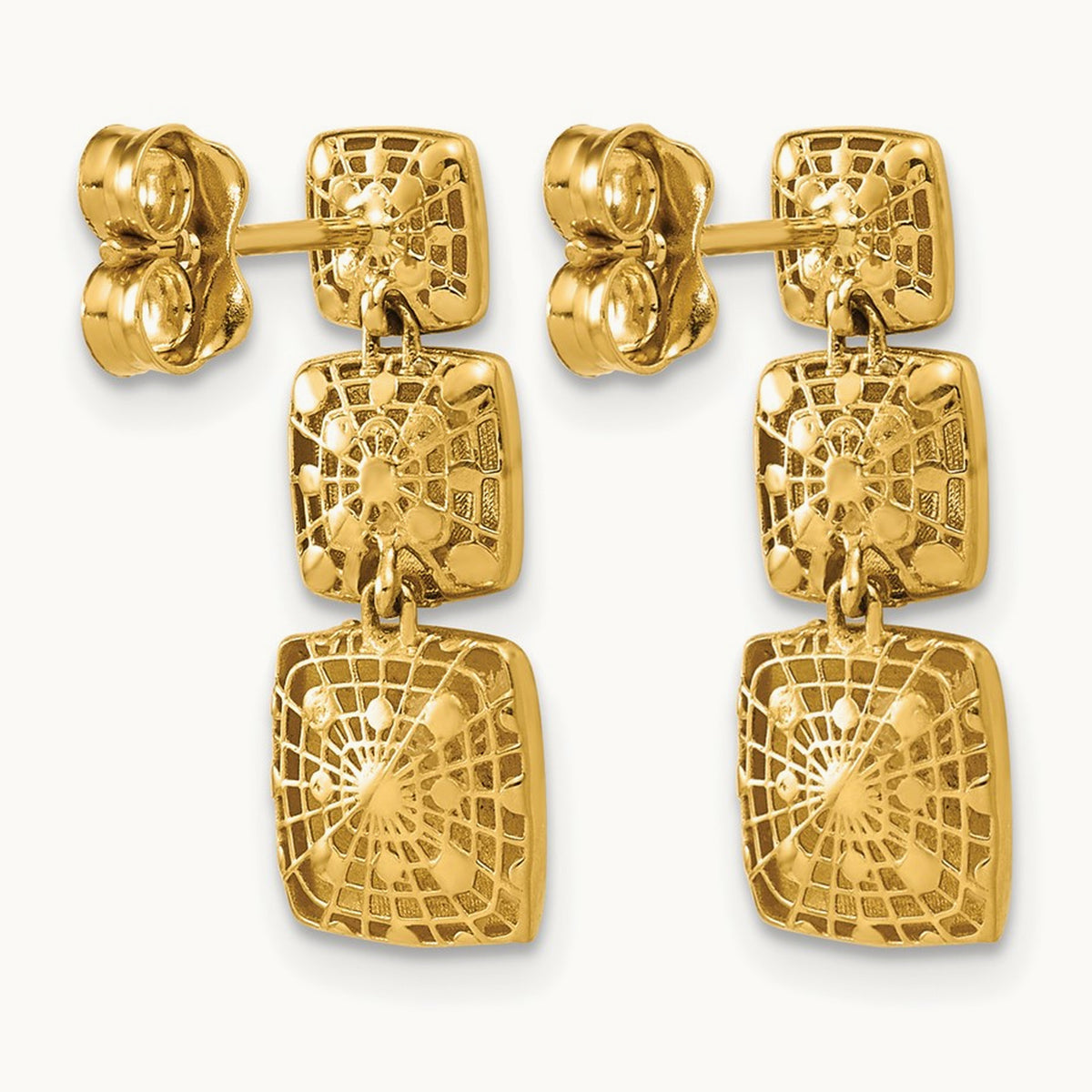 Polished Square Dangle Post Earrings, 14K — Leslie's