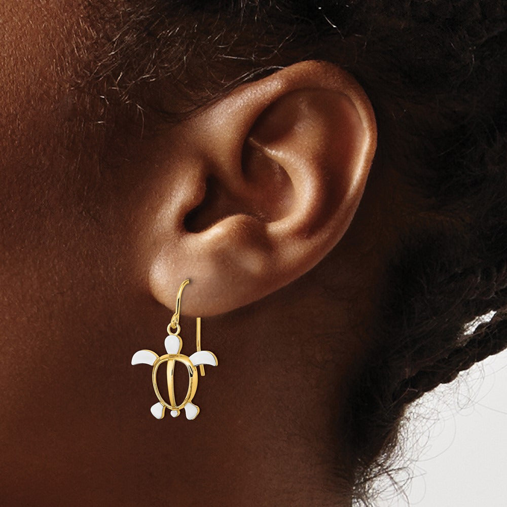 Sea Turtle Dangle Earrings with rhodium — 25.8mm