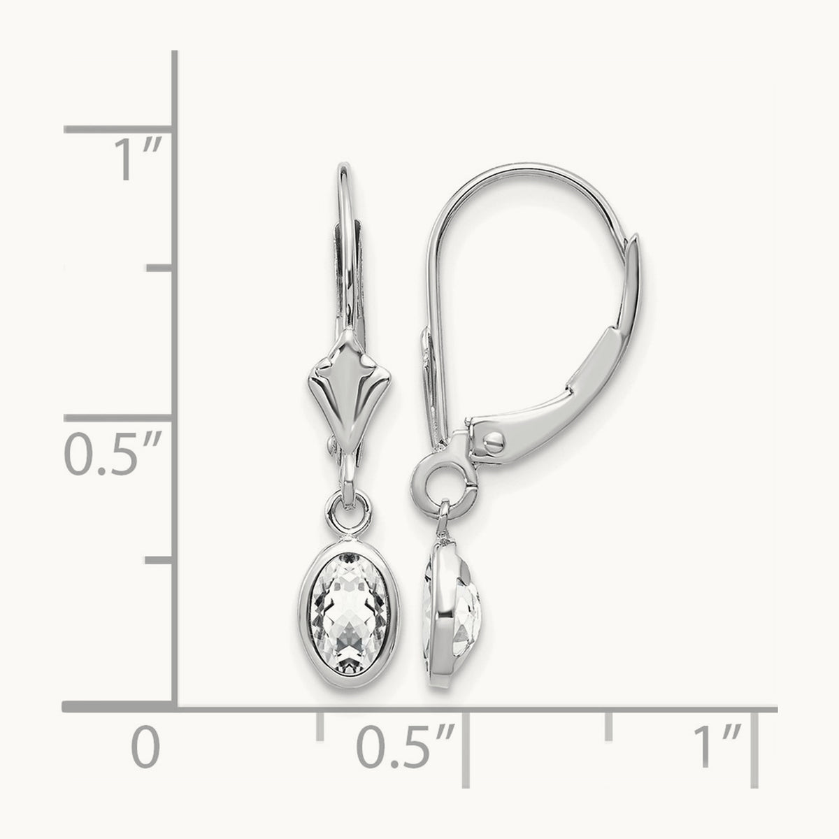 WG 6x4 Oval Bezel April/White Topaz Leverback Earrings, 14K