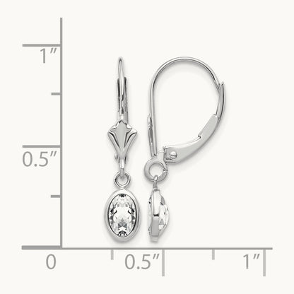 WG 6x4 Oval Bezel April/White Topaz Leverback Earrings, 14K