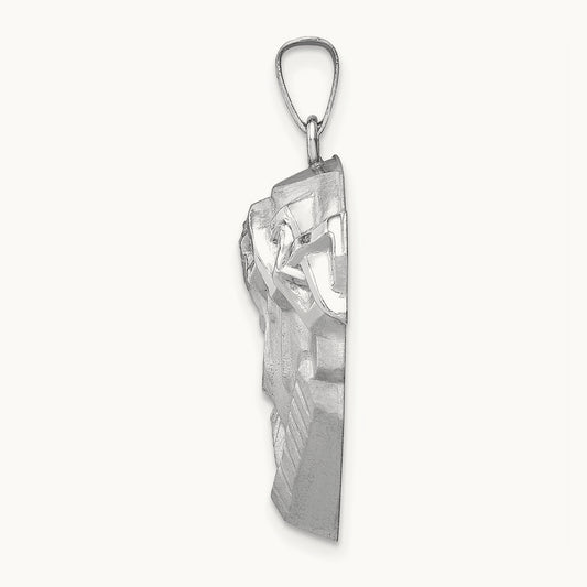 Hollow Polished/Satin Medium Jesus Medal, 14K White Gold
