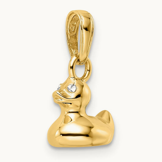 & White Rhodium 3D Duck Pendant, 14K