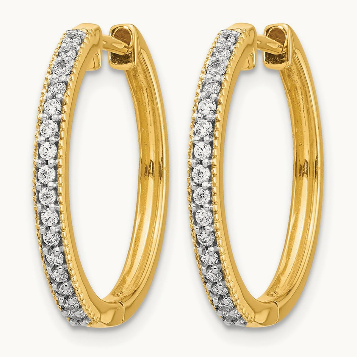 Diamond Milgrain Hinged Hoop Earrings — 14K Yellow Gold
