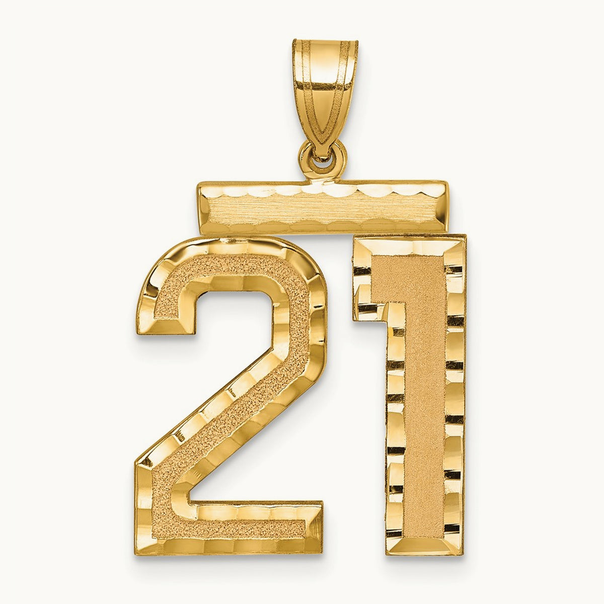 Large Brushed Diamond-cut Number 21 Charm, 14K
