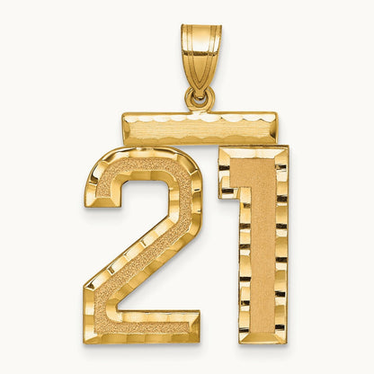 Large Brushed Diamond-cut Number 21 Charm, 14K