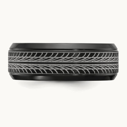 Black Zirconium Polished Lasered Tire Design Band, 8mm