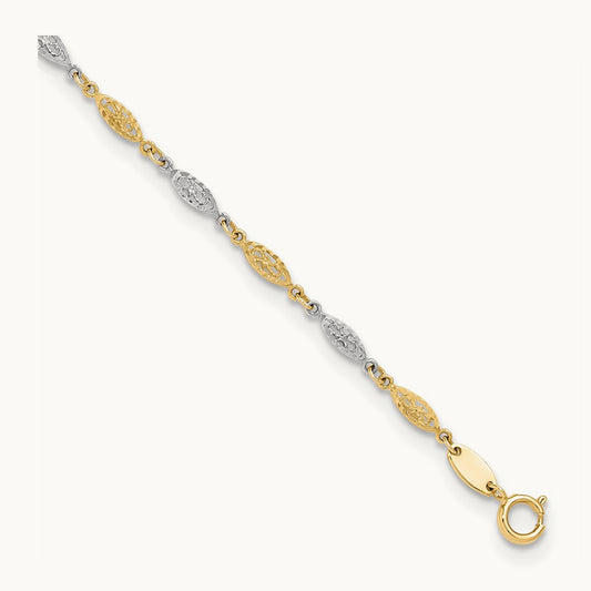 Polished Diamond-cut Infinity Link 9in Plus 1in ext. Anklet, 14K Two-tone