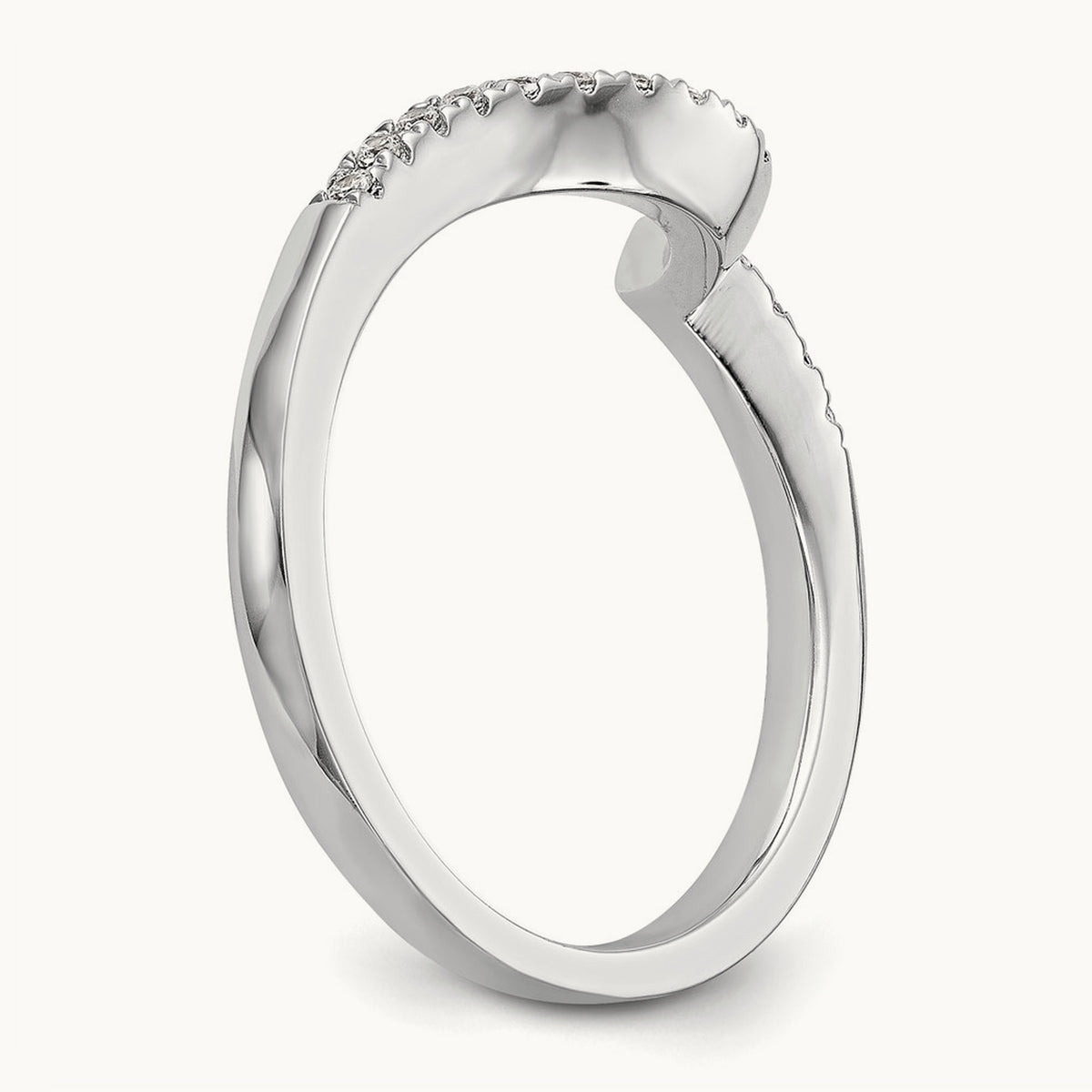 Diamond Contoured Wedding Band, 14K White Gold
