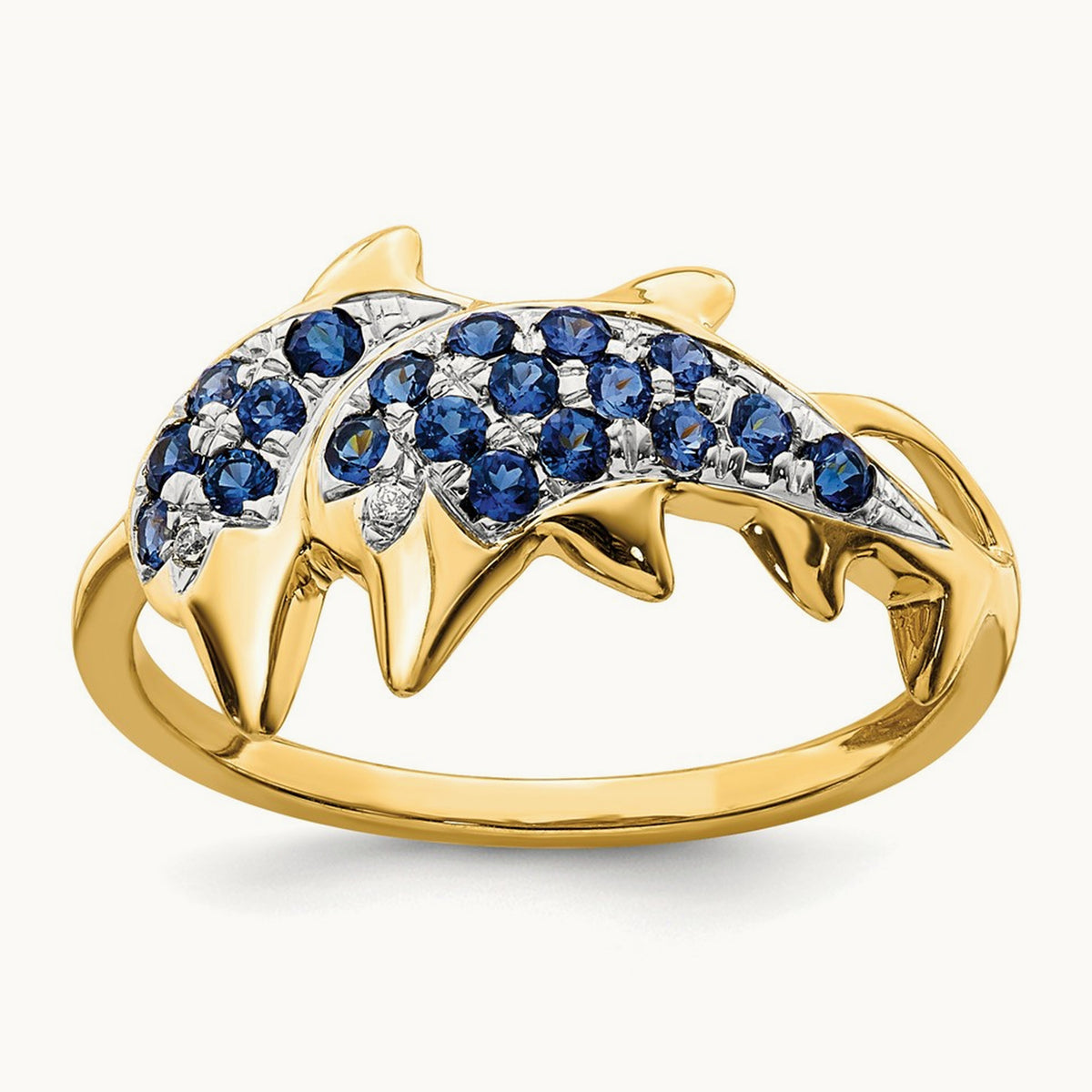 w/ Rhodium Diamond and Sapphire Dolphins Ring, 14K