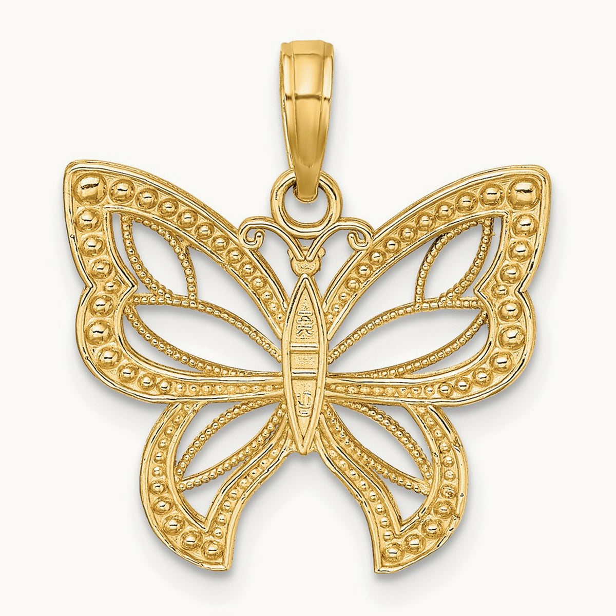 Butterfly with White Beaded Wings Charm with rhodium — 22.8mm