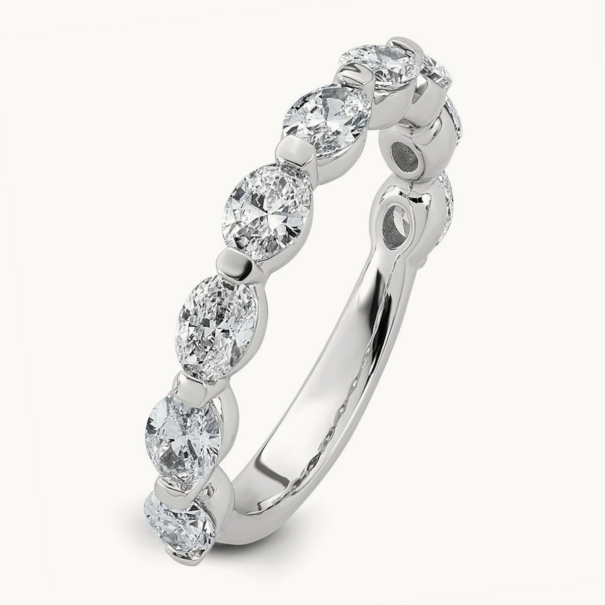 Oval Shape Stones Wedding Band, 1.25-1.75 ct tw Lab-Grown Diamond — 1 3/4 ct, 14K White Gold