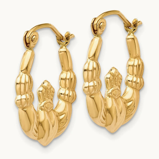 Polished Claddagh Hoop Earrings, 14K