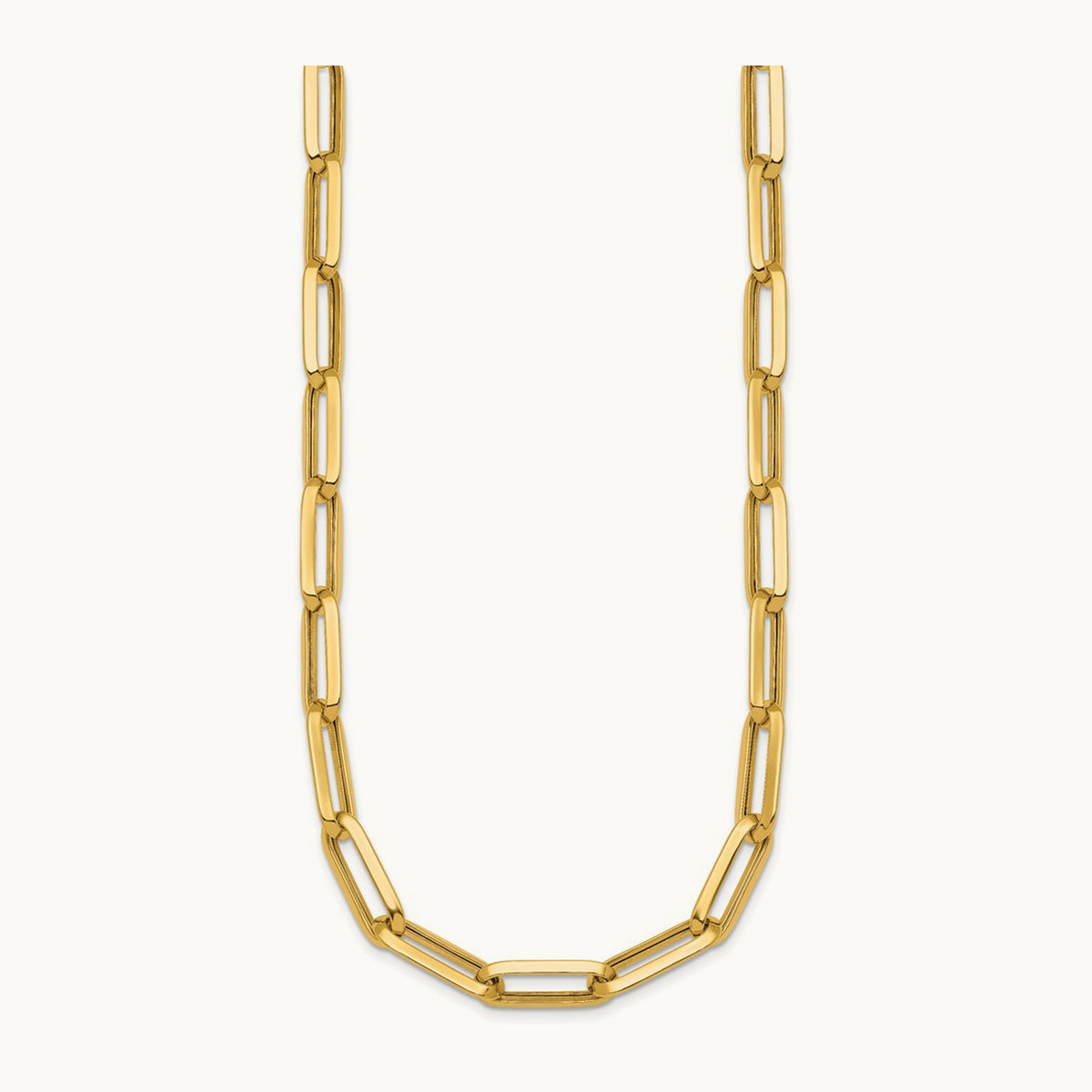 Polished Paperclip Link Chain Necklace, 7mm, 14K