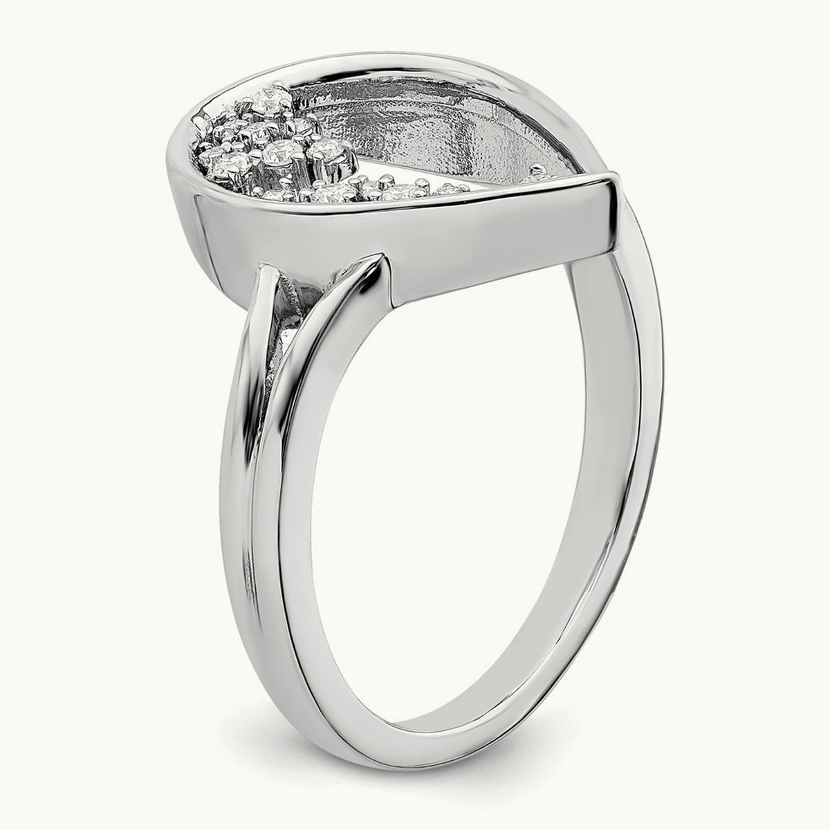Polished Teardrop Diamond Ring, 14K White Gold