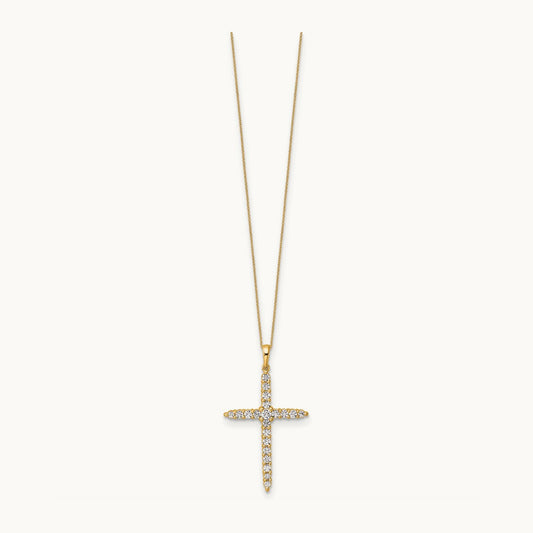 Cross Pendant Necklace, 1.00 ct tw Lab-Grown Diamond — 14K Yellow Gold