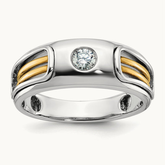 IBGoodman Men's Polished and Cut-Out Diamond Ring, 14K Two-tone