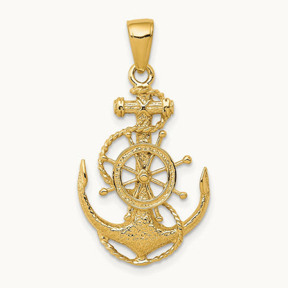 Medium Anchor with Wheel Pendant — 14K Yellow Gold