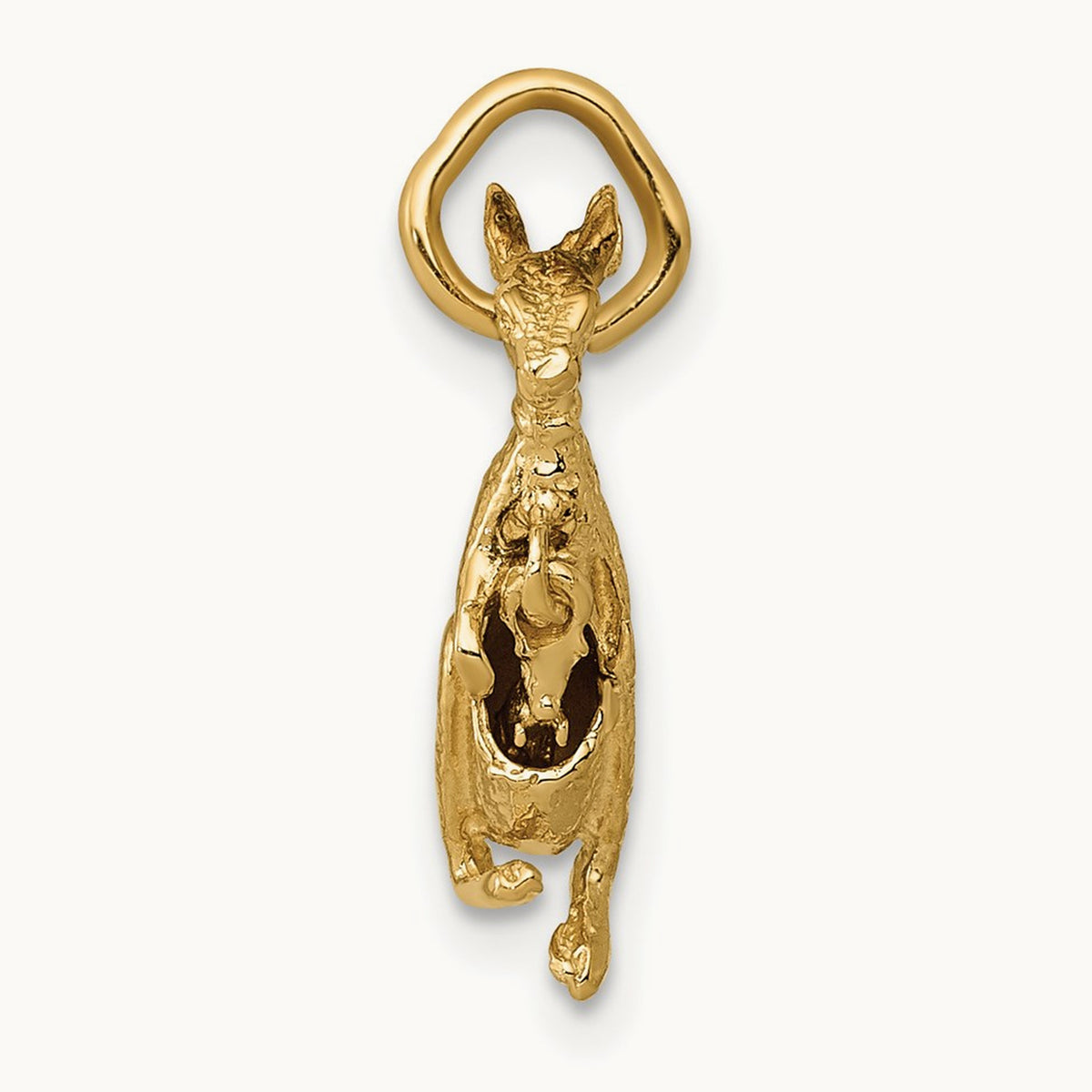 3D Kangaroo with Joey Charm, 14K