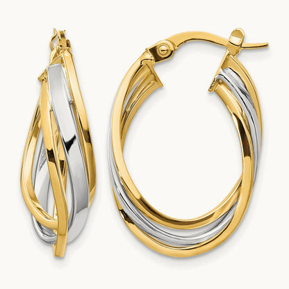 w/ White Rhodium Polished Oval Hoop Earrings, 10K — Leslie's