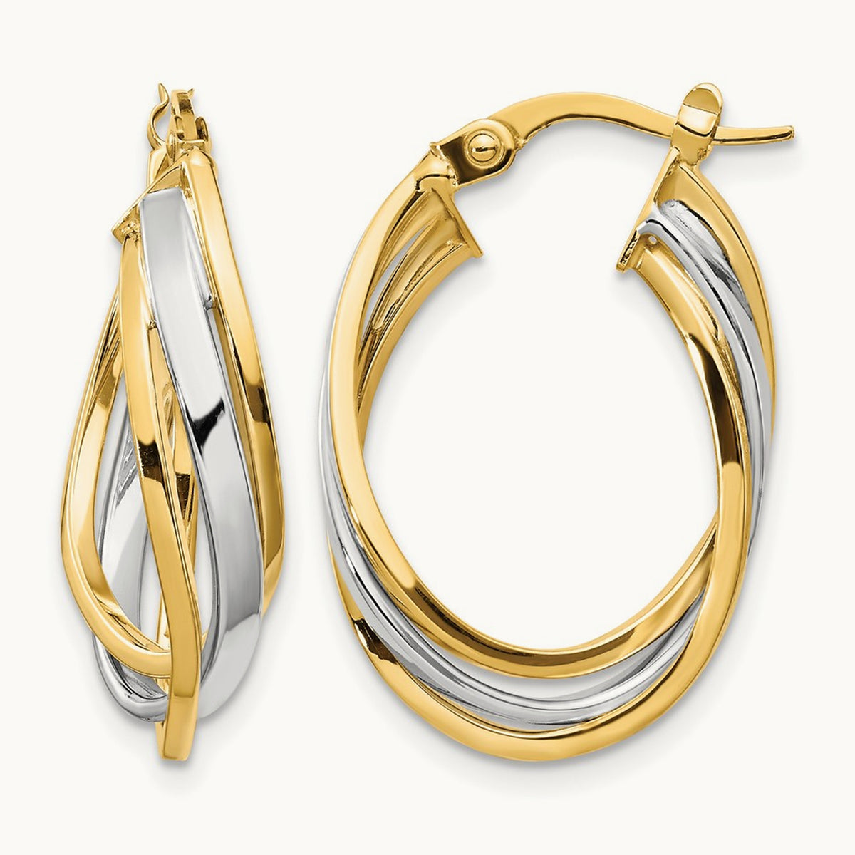 w/ White Rhodium Polished Oval Hoop Earrings, 10K — Leslie's