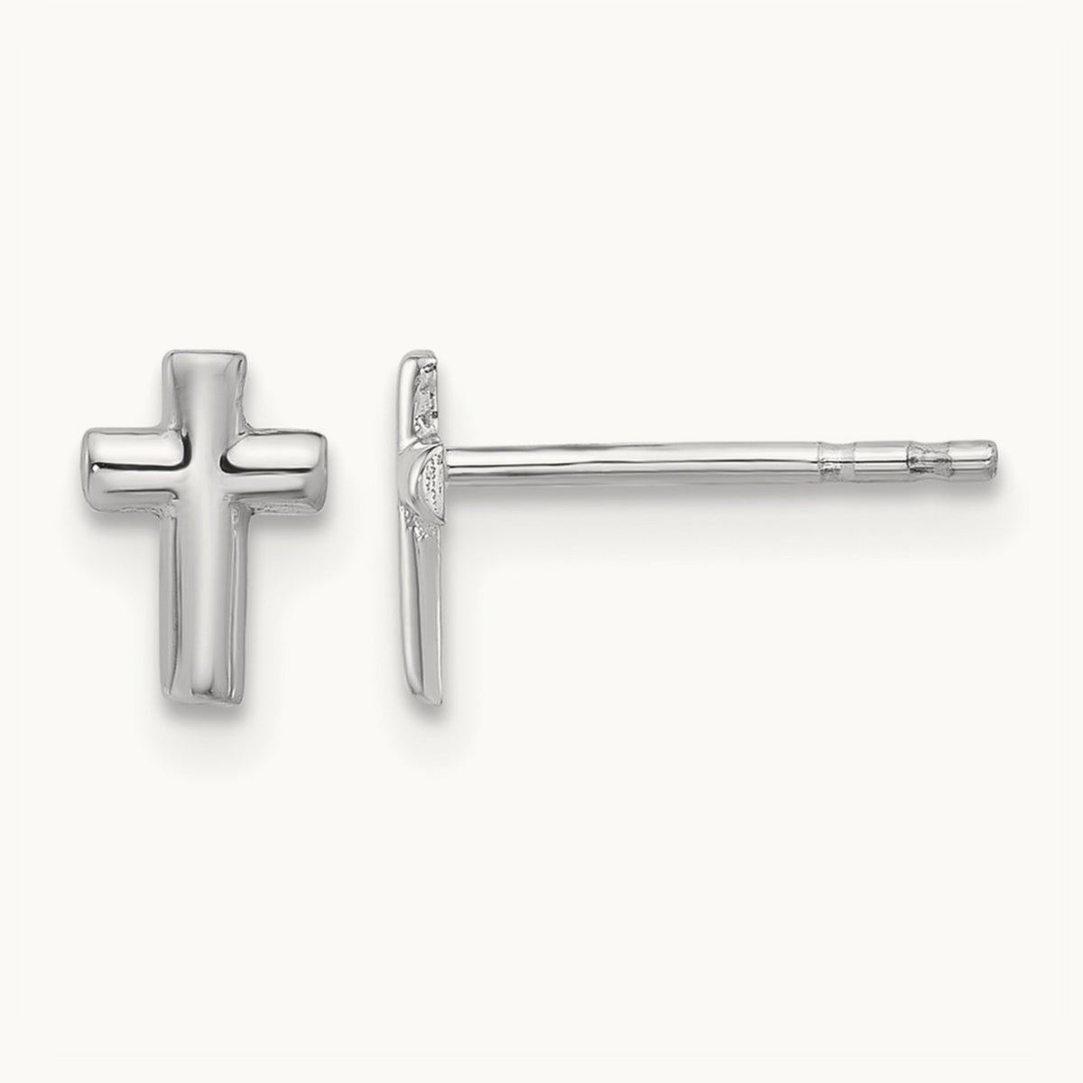Polished Cross Post Earrings — 14K White Gold