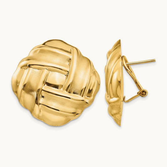 Polished & Satin Omega Back Post Earrings, 14K