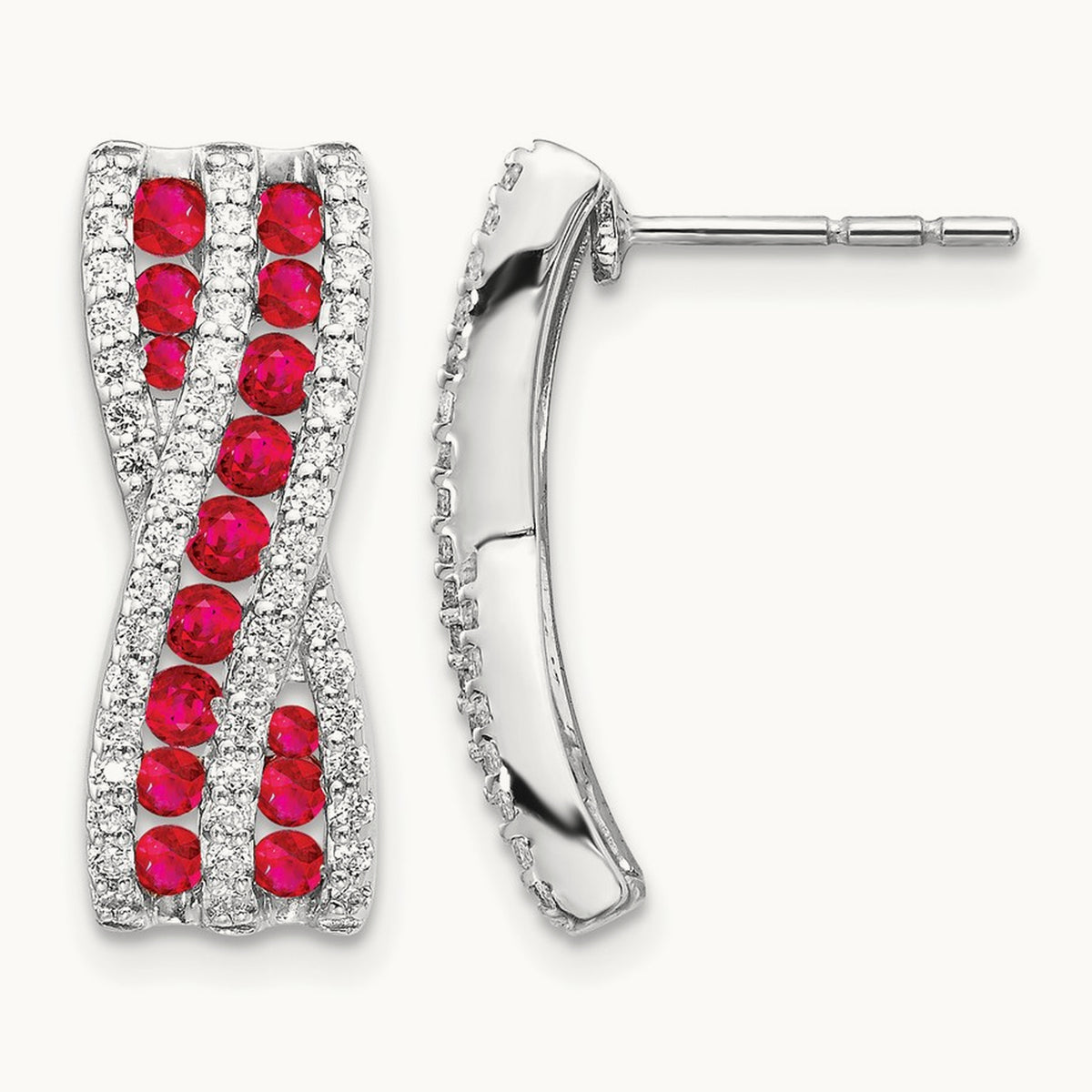 Diamond and Ruby Fancy Earrings, 14K White Gold