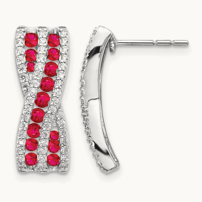 Diamond and Ruby Fancy Earrings, 14K White Gold
