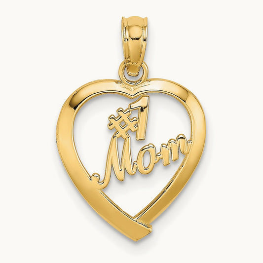 #1 MOM in Heart Charm — 14K Yellow Gold