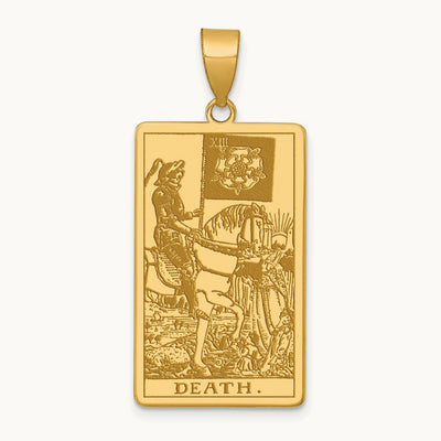 Death Tarot Card Pendant, 14K Yellow Gold