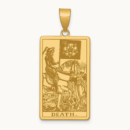 Death Tarot Card Pendant, 14K Yellow Gold