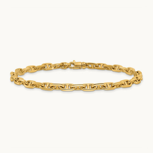 Hand-polished Fancy Link Bracelet — 14K Yellow Gold