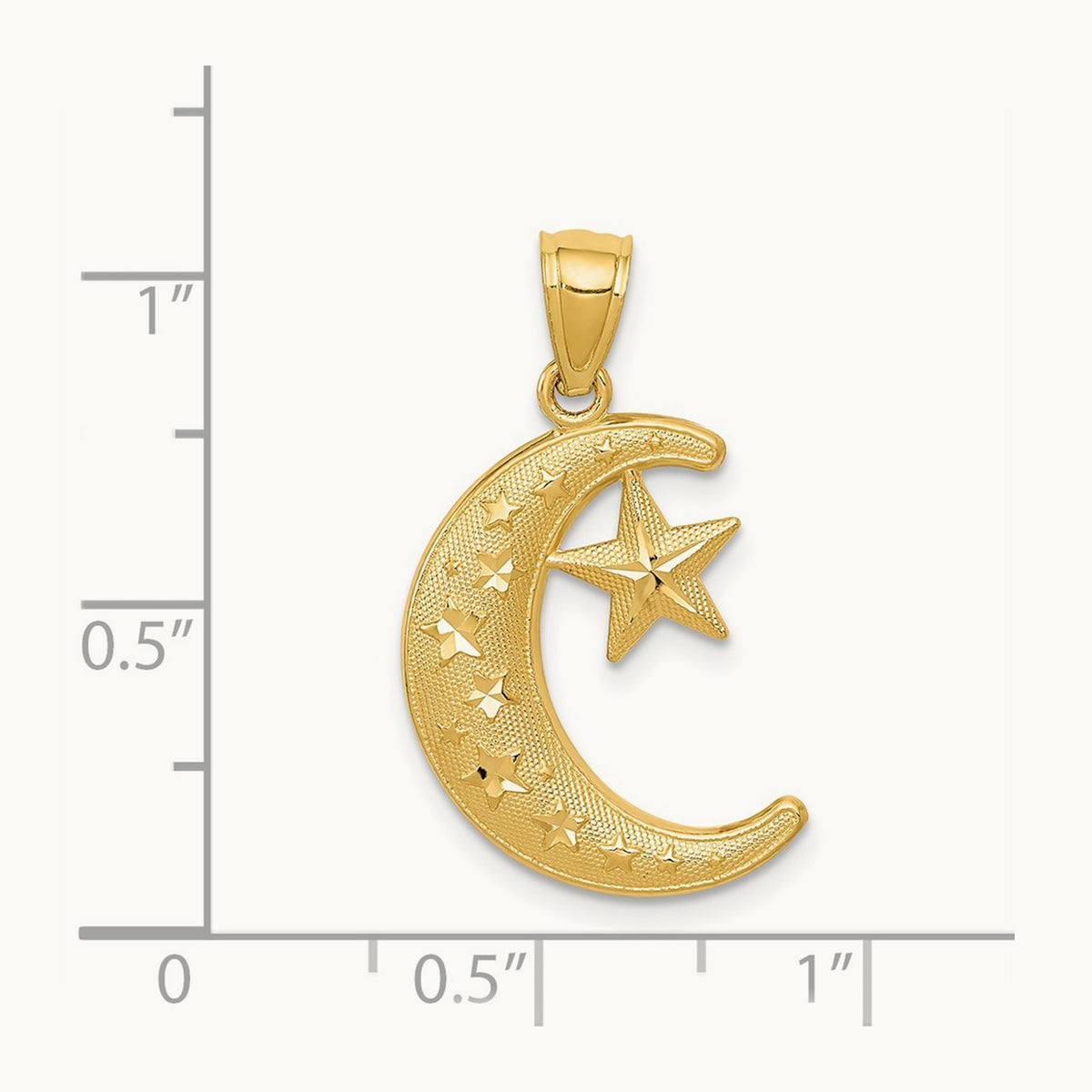 Polished and Textured Moon and Stars Pendant — 26.5mm
