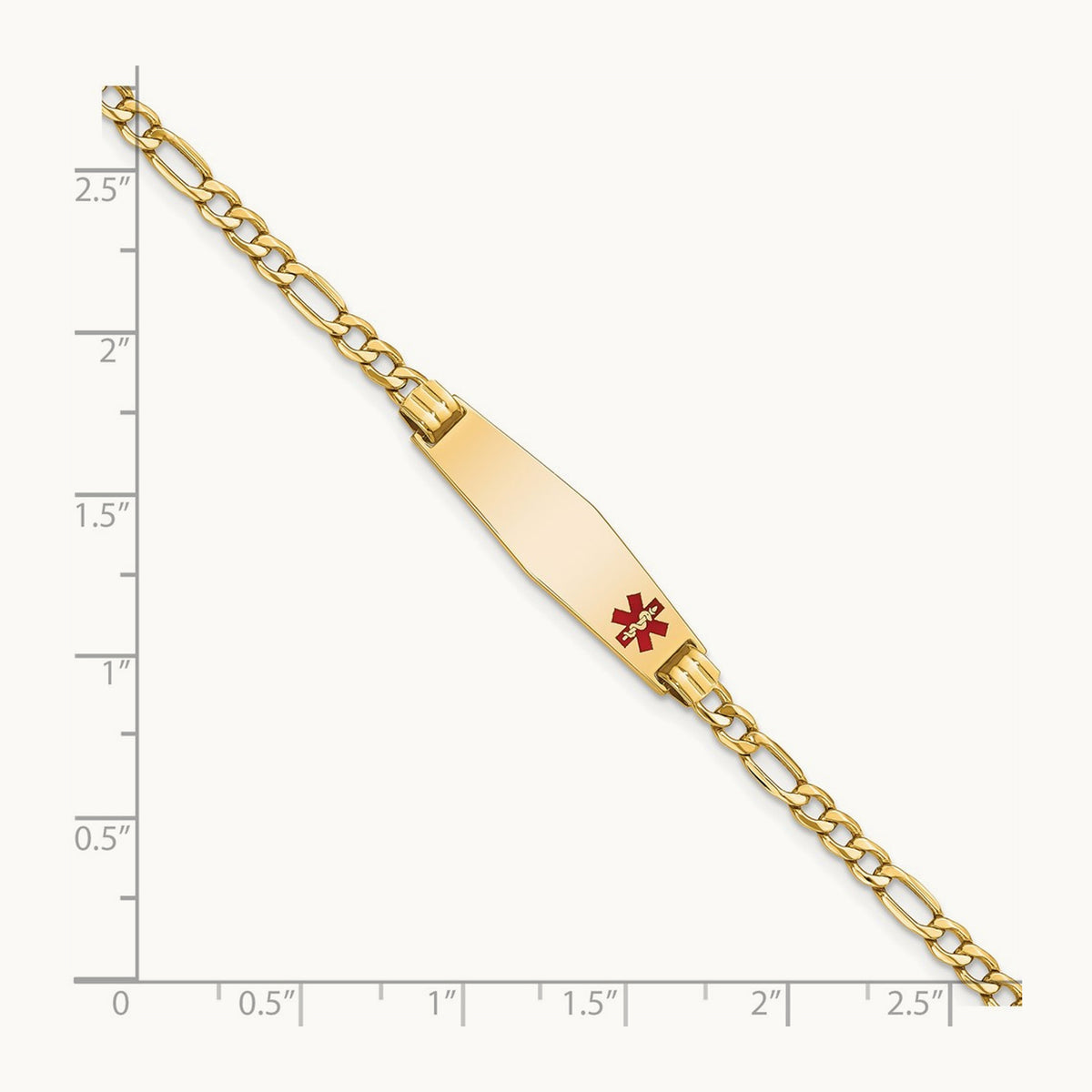 Medical Semi-Solid Soft Diamond Shape Red Enamel Figaro ID Bracelet, 14K