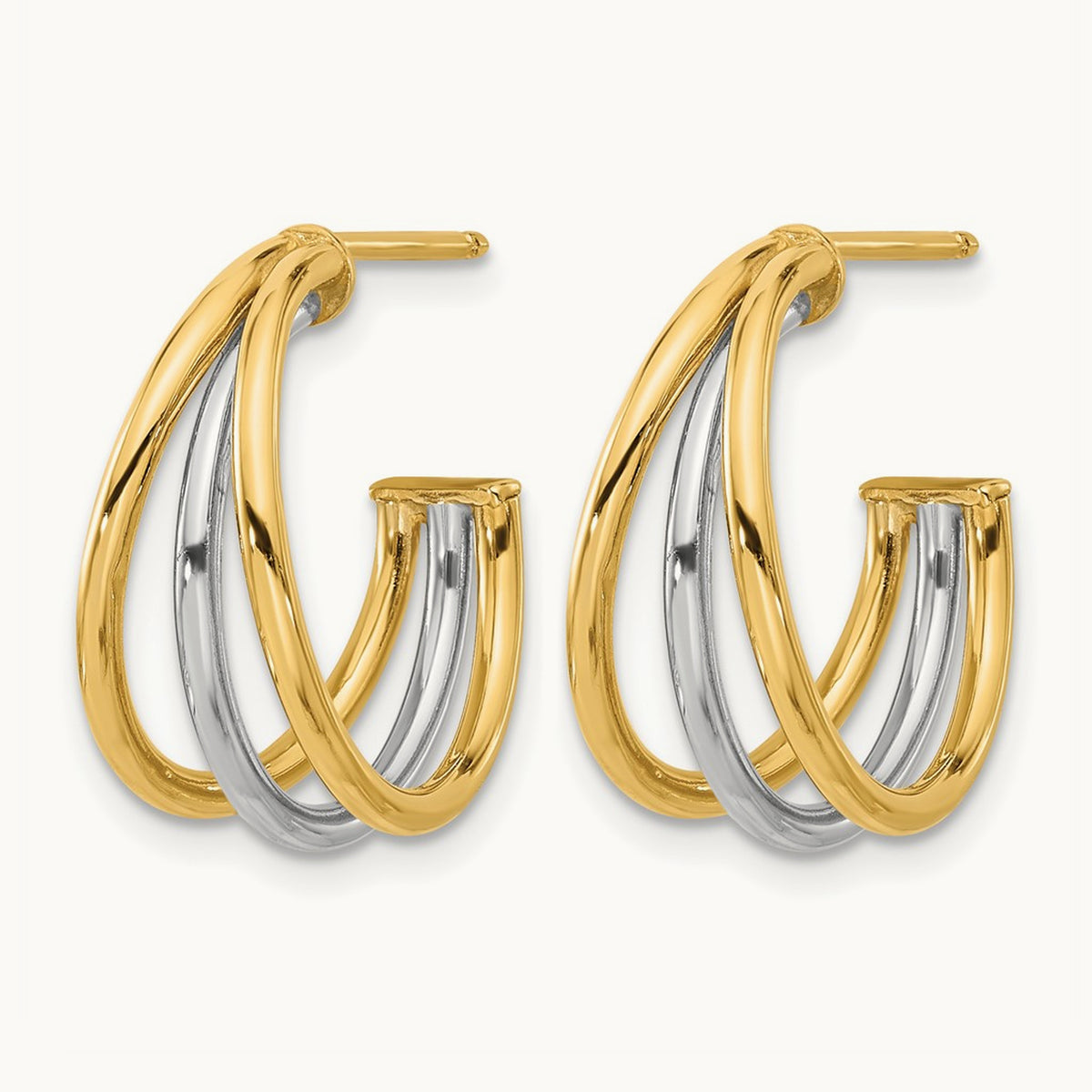 Polished Hoop Post Earrings, 14K with Rhodium — Leslie's
