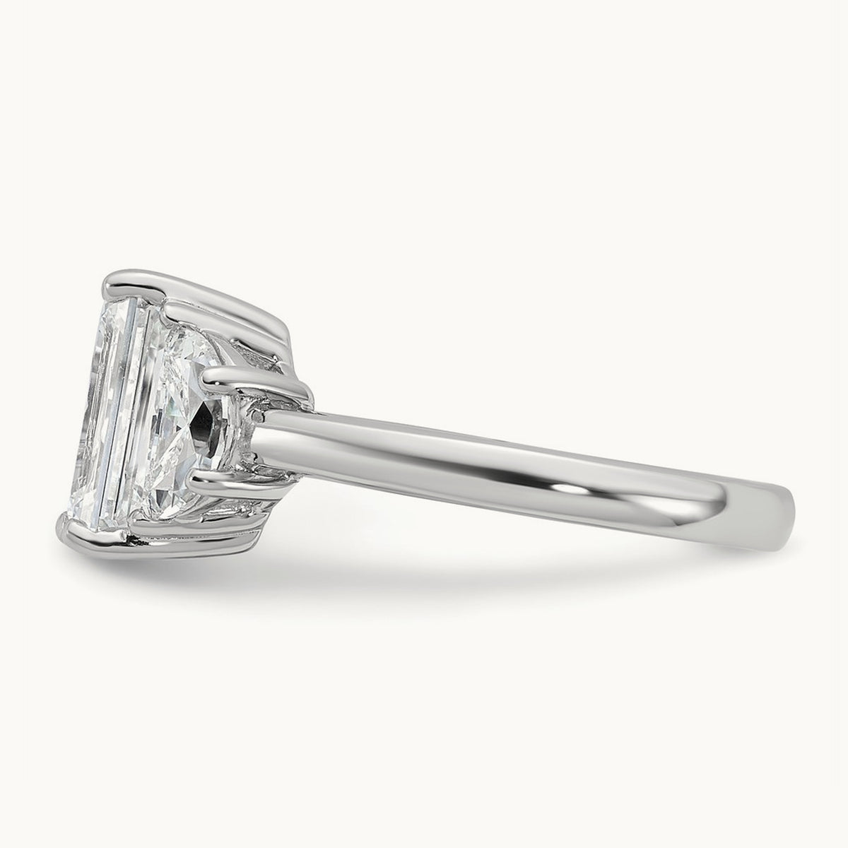 Semi-Mount Emerald & 1/2 Moon 3 Stone Engagement Ring, 0.25-1.00 ct tw Lab-Grown Diamond — 1 ct, 14K White Gold