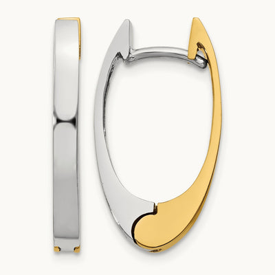 V Shaped Hinged Hoop Earrings, 14K Two-tone