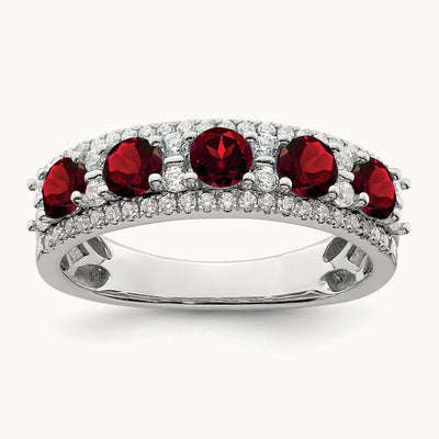 Polished Garnet and Diamond Ring, 14K White Gold