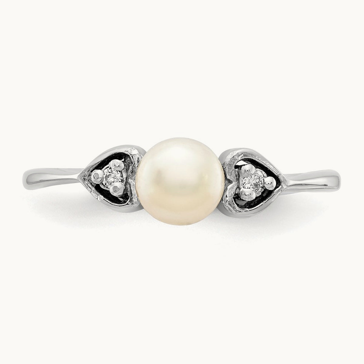 FW Cultured Pearl AA Diamond ring, 4.5mm, 14K White Gold