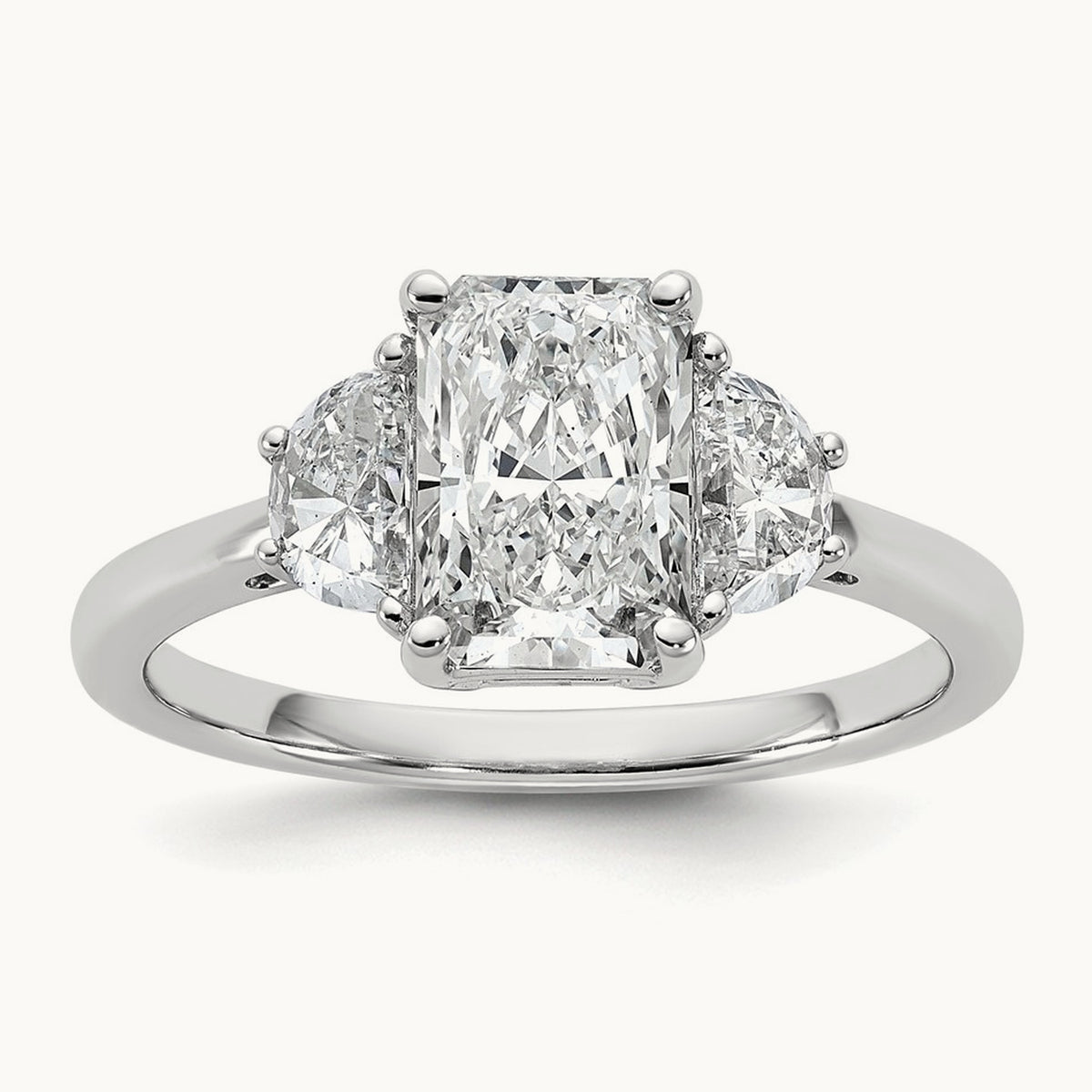 Radiant & 1/2 Moon Engagement Ring, 1.25-4.00 ct tw Lab-Grown Diamond — 2 ct, 14K White Gold