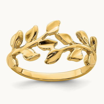 Polished Leaf Ring — 14K Yellow Gold, 7
