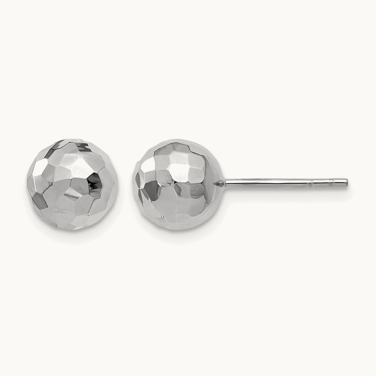 Polished Faceted Post Earrings — 14K White Gold