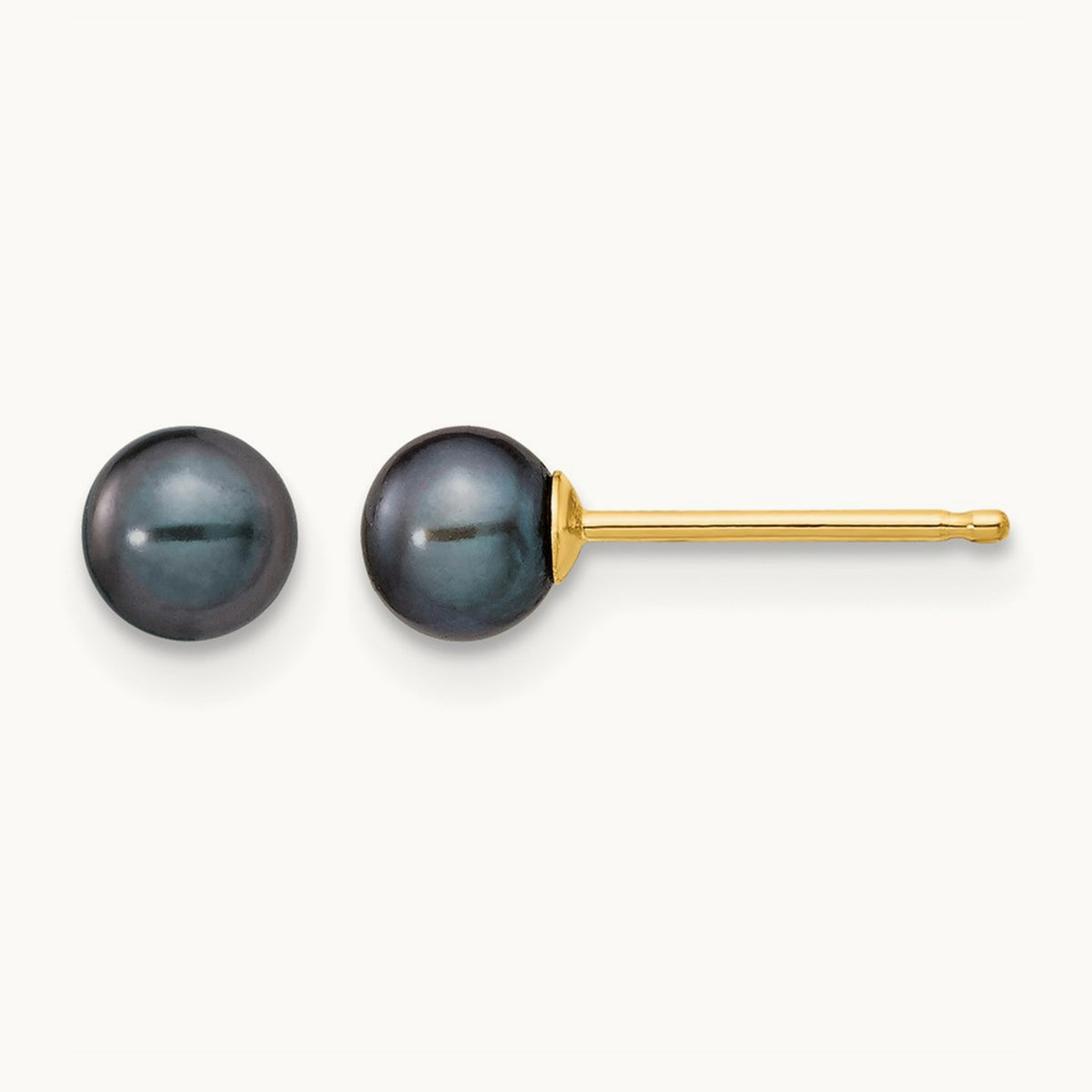4- Black Round Freshwater Cultured Pearl Stud Post Earrings, 5mm, 14K