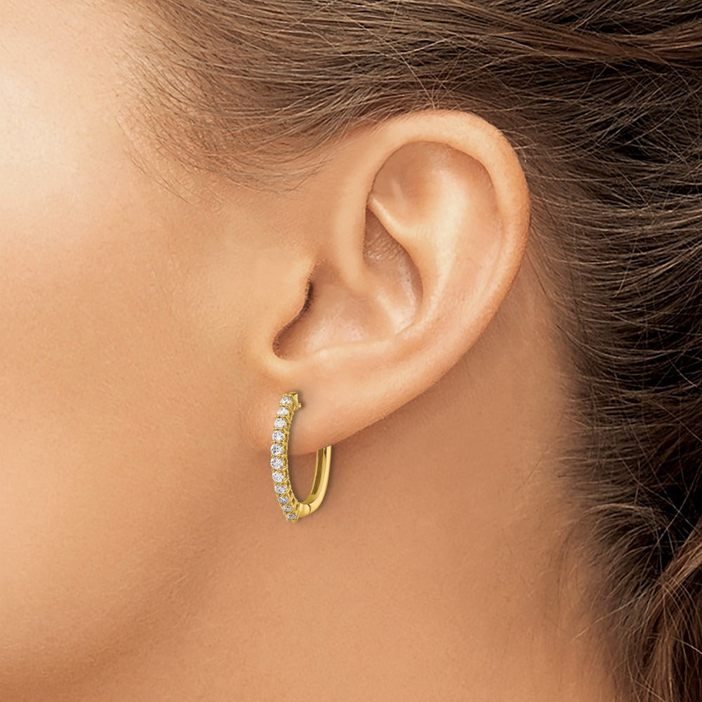 Diamond Hinged Hoop Earrings — 14K Yellow Gold, 18mm, 0.49 ct