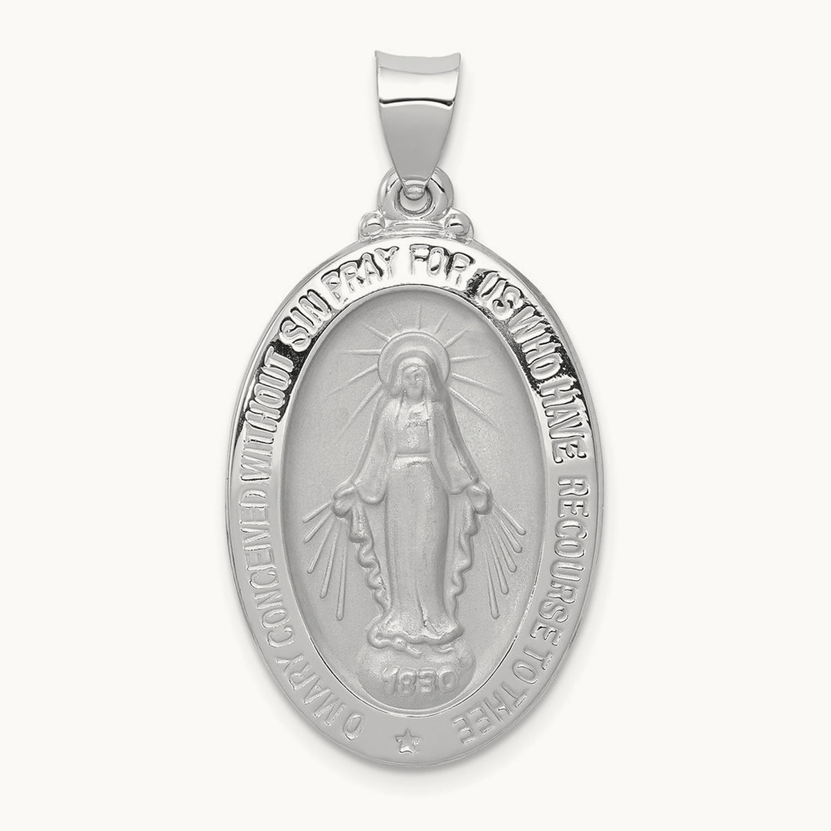 Polished/Satin Miraculous Medal Hollow Pendant — 34.5mm